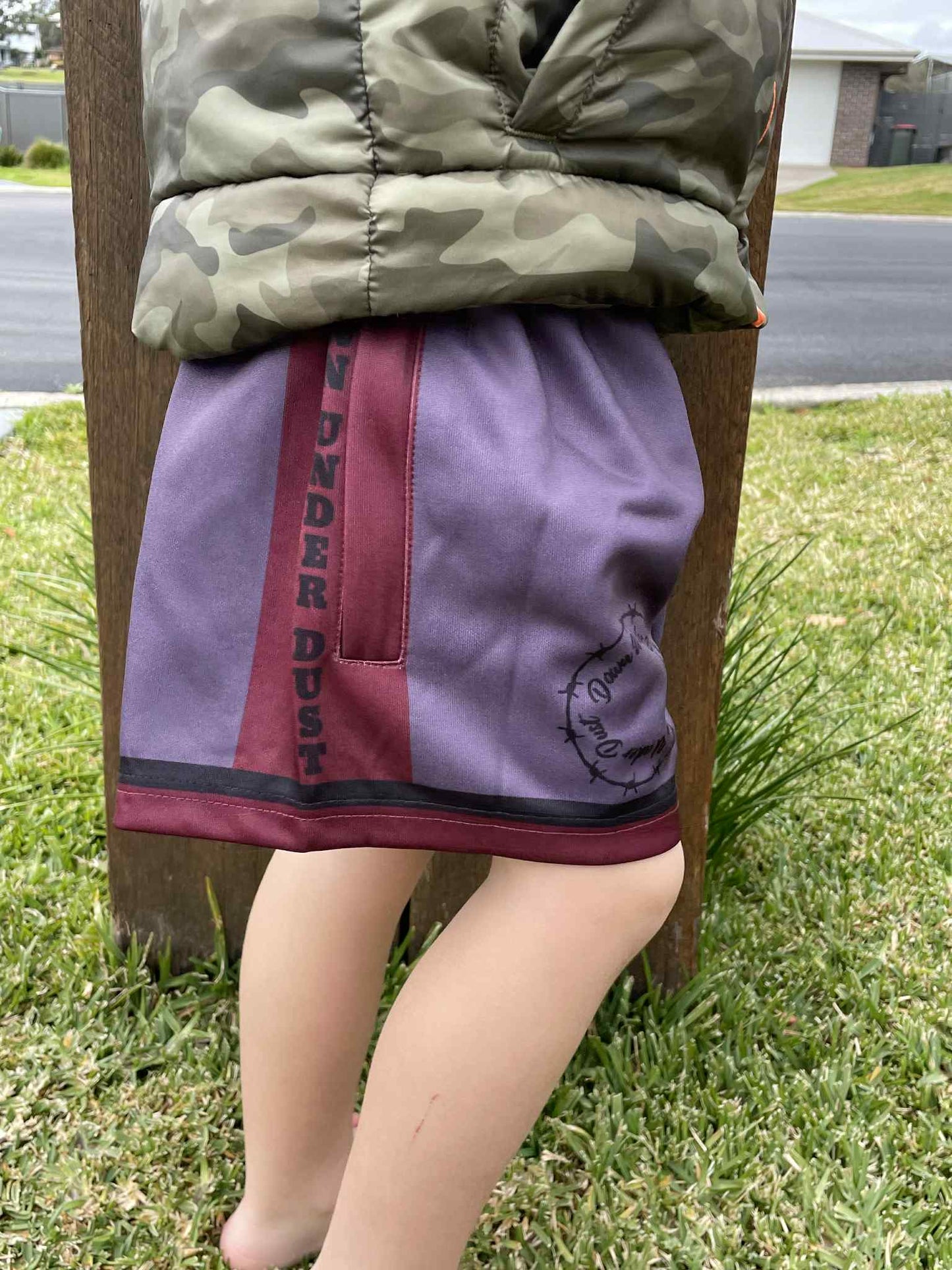 Kids Footy Shorts- Maroon and Grey