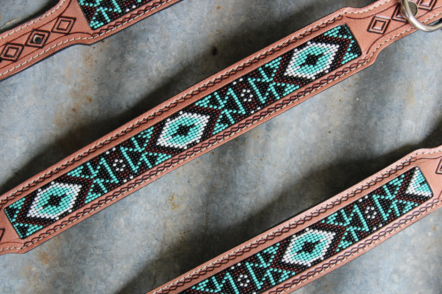 Beaded Leather Dog Collar