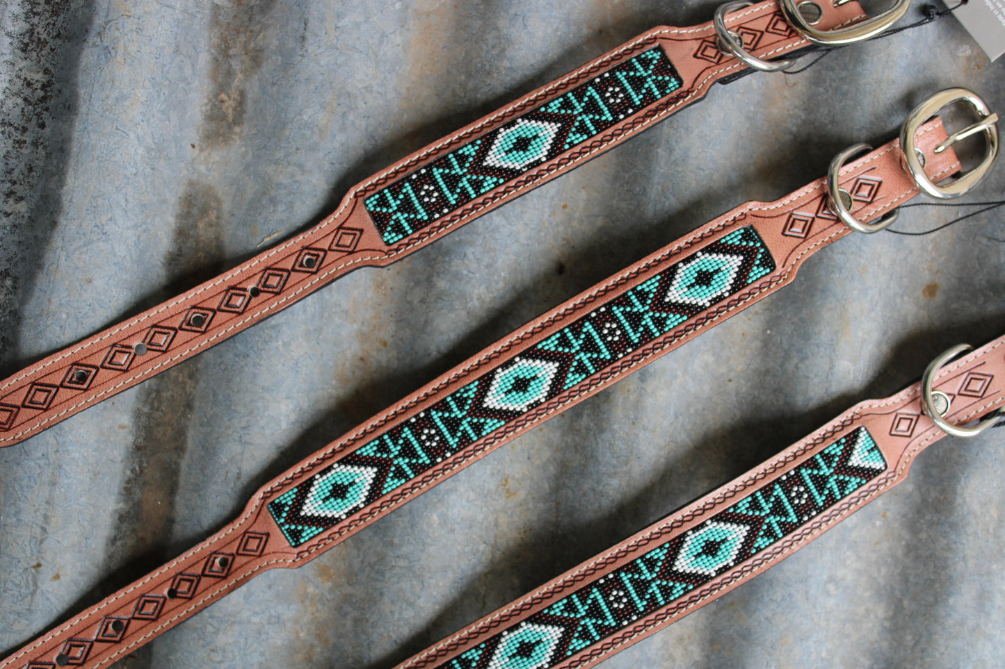 Beaded Leather Dog Collar