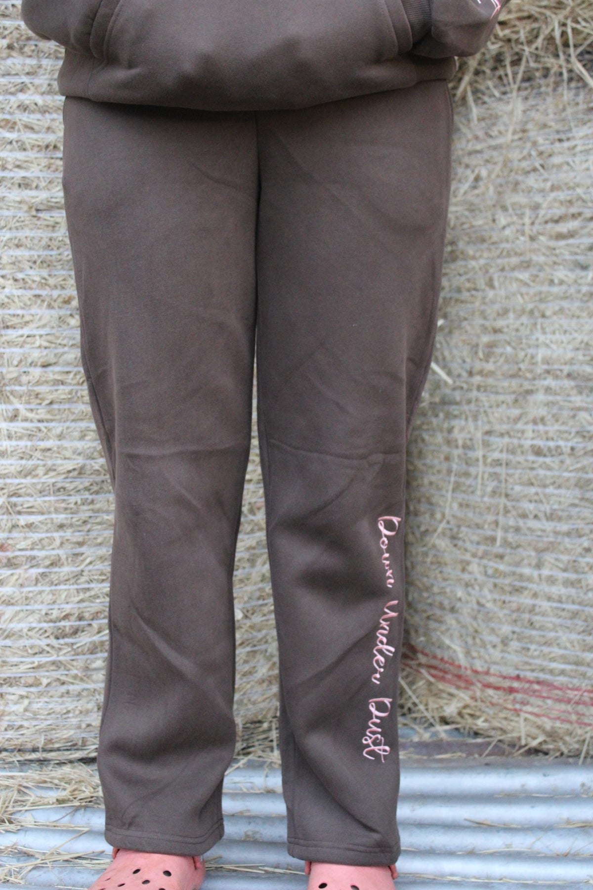 Choc Brown & Pink Tracksuit Pants-Wide Leg
