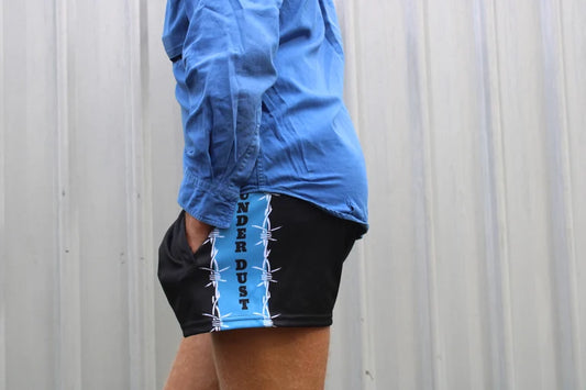 'Barbed' Footy Shorts-Blue
