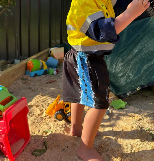 'Barbed' Kids Footy Shorts-Blue