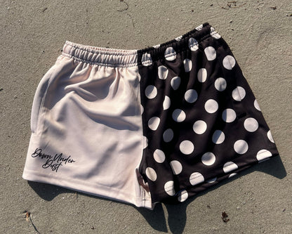 PREORDER Choc Brown & Cream Polka Dot Footy Shorts