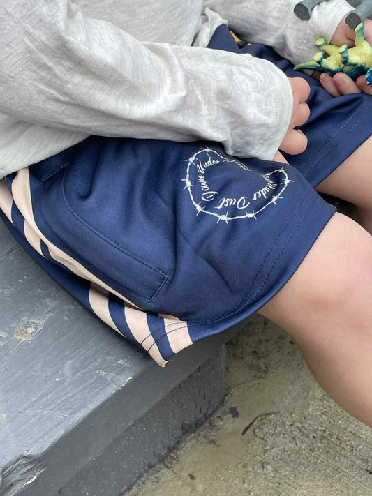 Kids Footy Shorts- Navy and Tan