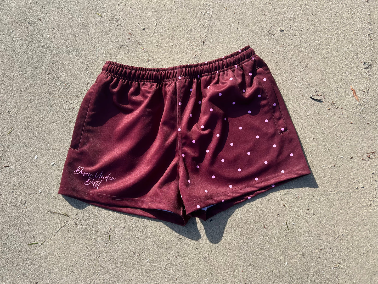 PREORDER Maroon & Pink Polka Dot Footy Shorts