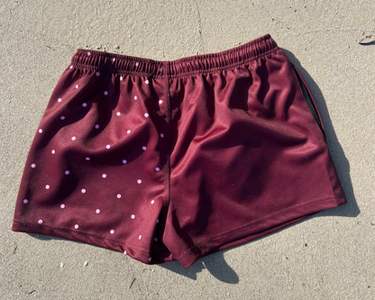 PREORDER Maroon & Pink Polka Dot Footy Shorts
