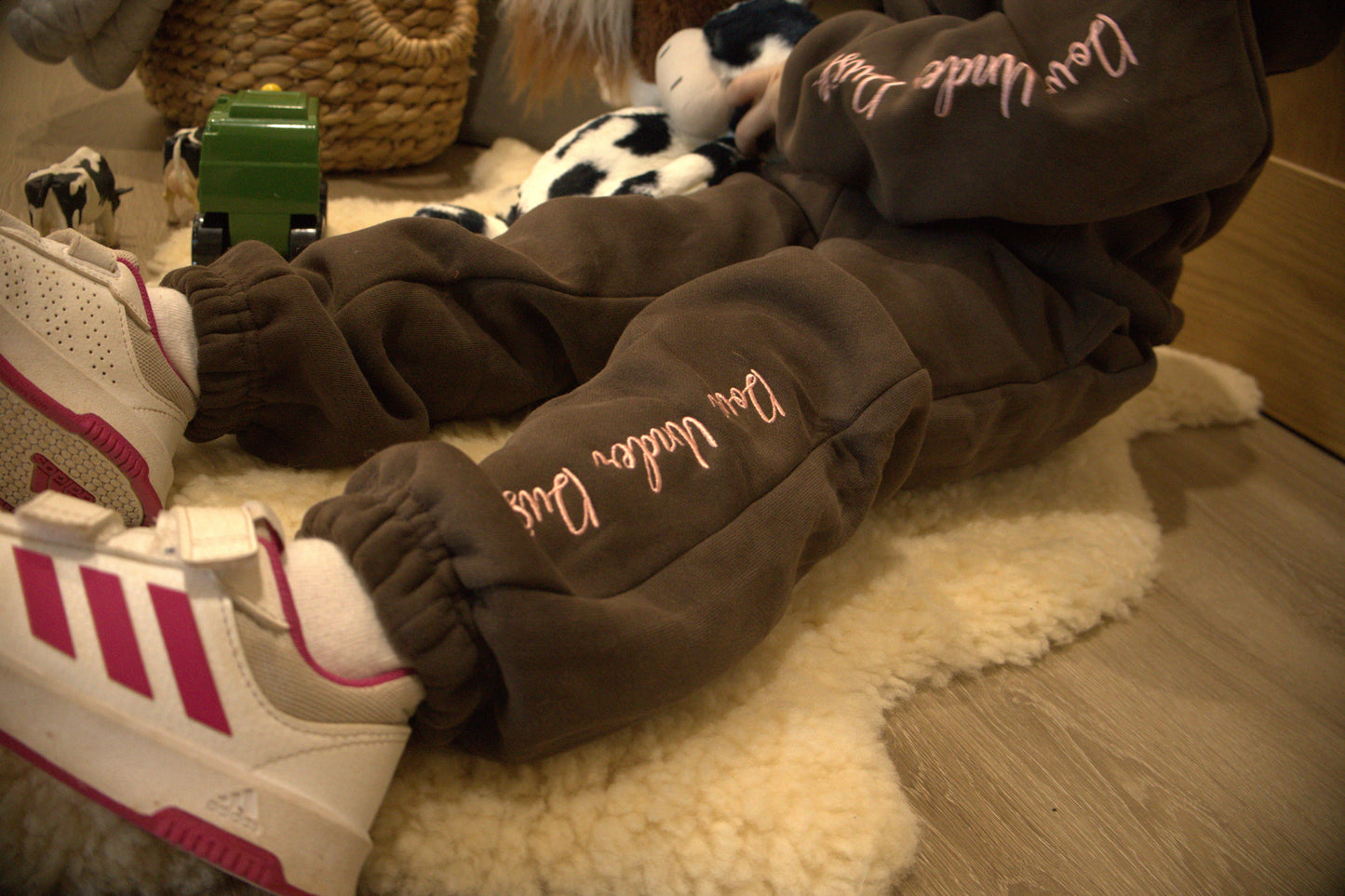 Choc Brown & Pink Tracksuit Pants-Kids