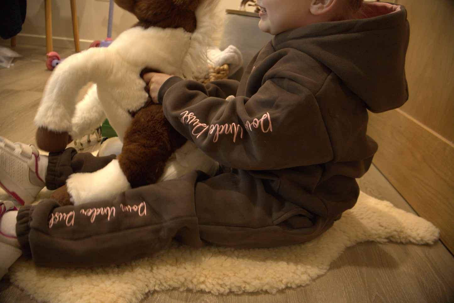 Choc Brown & Pink Tracksuit Pants-Kids