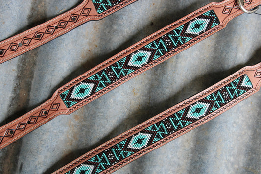 Beaded Leather Dog Collar