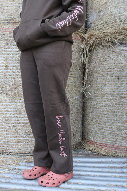 Choc Brown & Pink Tracksuit Pants-Wide Leg