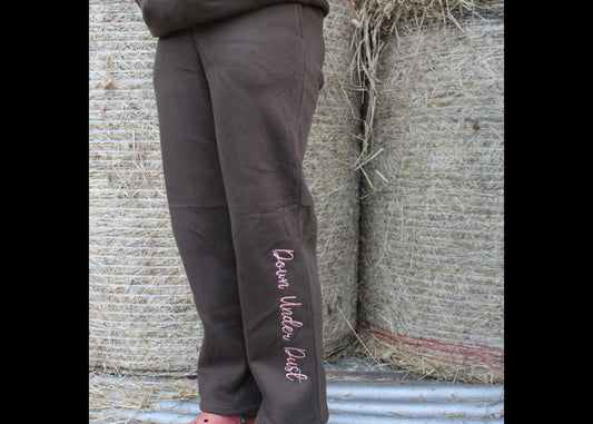 Choc Brown & Pink Tracksuit Pants-Wide Leg
