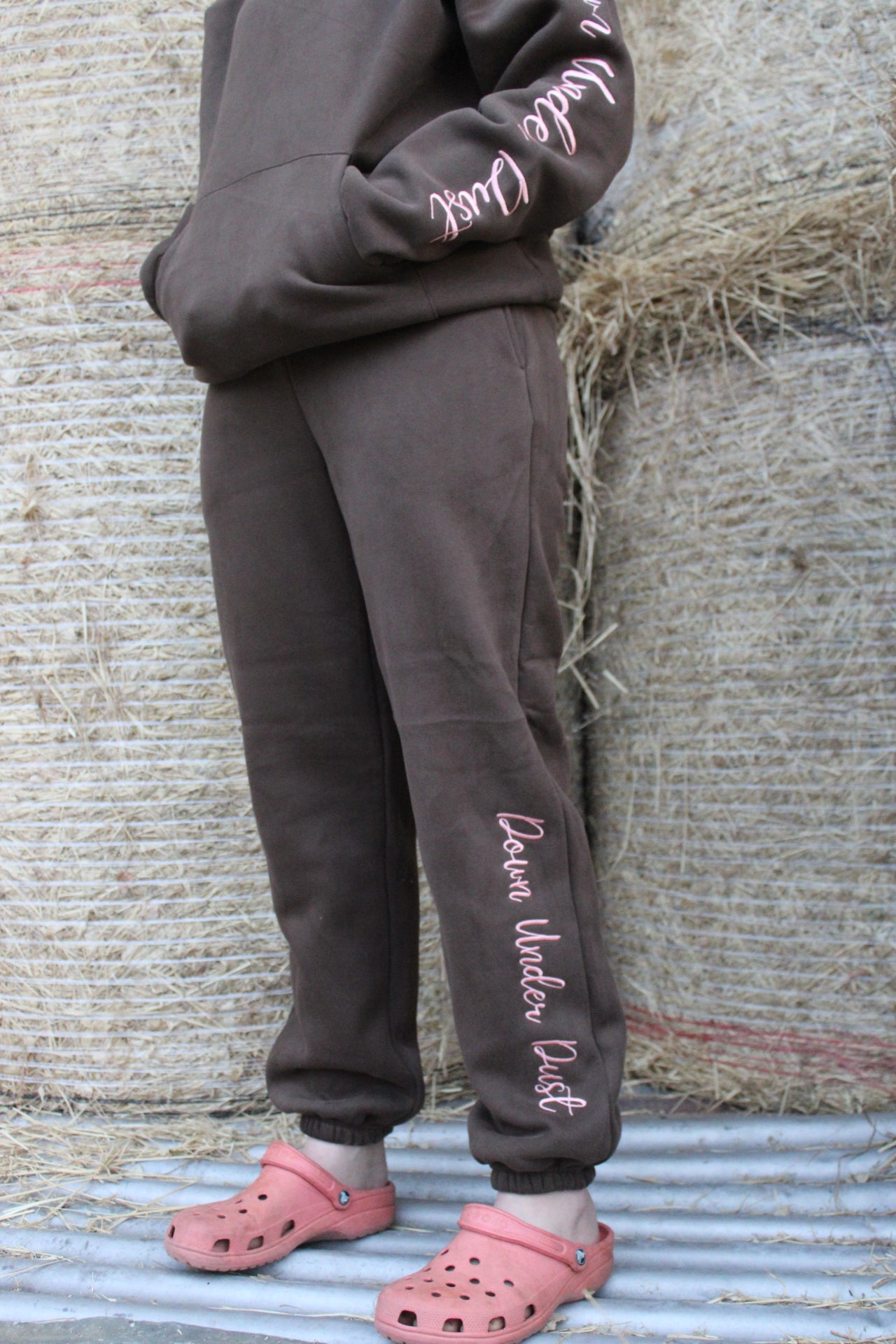 Choc Brown & Pink Tracksuit Pants-Cuffed