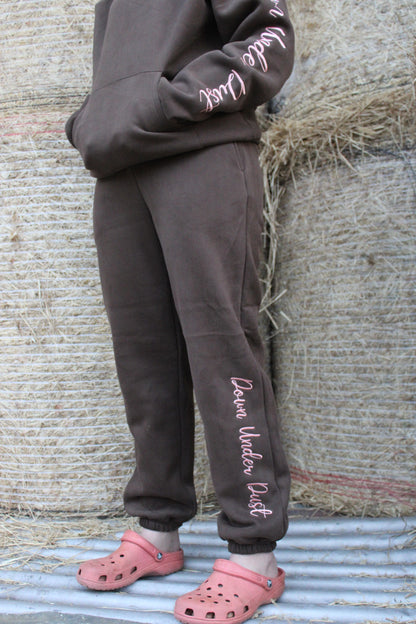 Choc Brown & Pink Tracksuit Pants-Cuffed