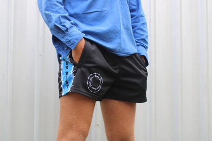 'Barbed' Footy Shorts-Blue