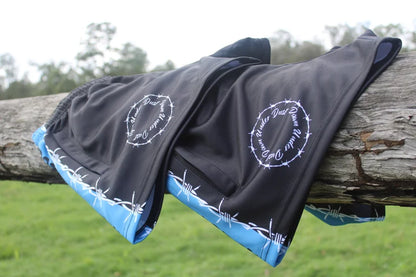 'Barbed' Footy Shorts-Blue