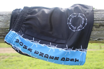 'Barbed' Footy Shorts-Blue