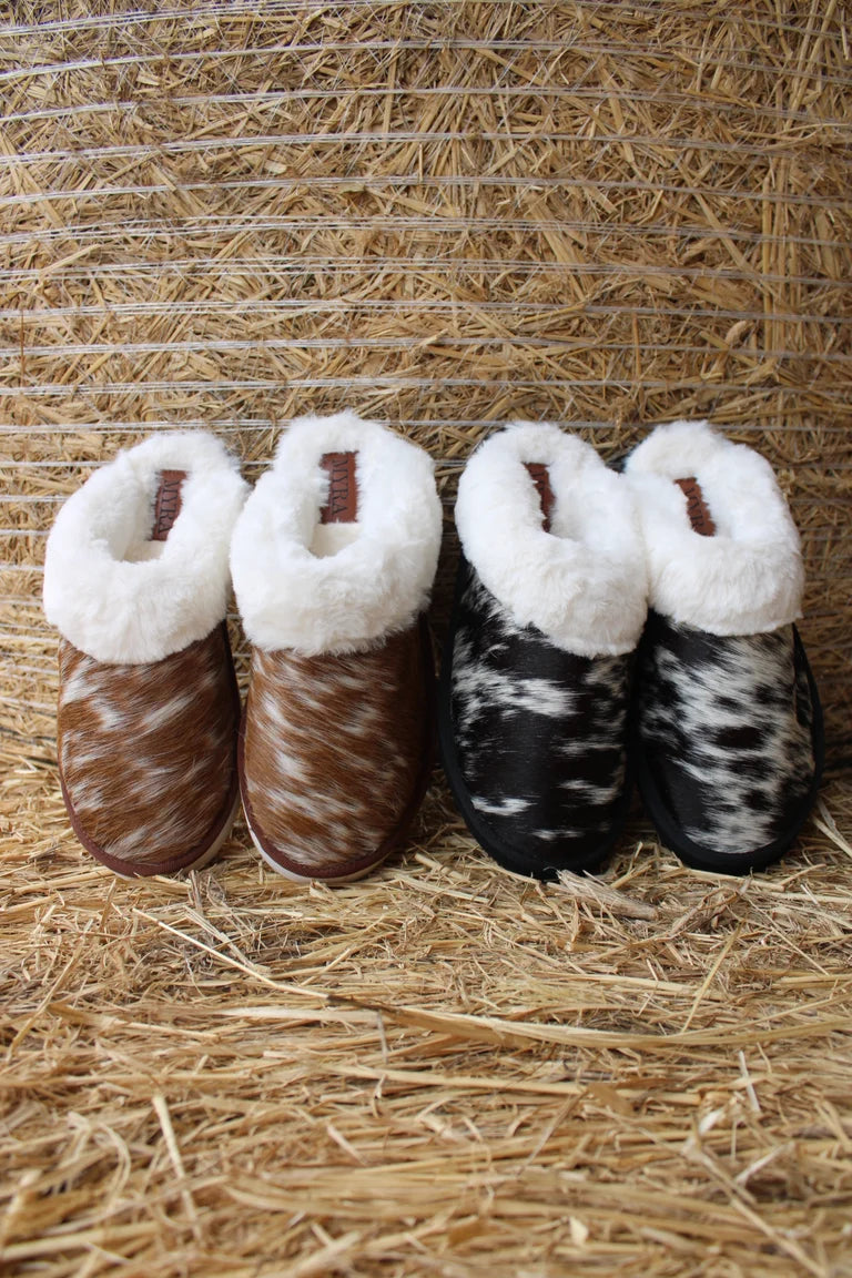 Cowhide Slippers-Black