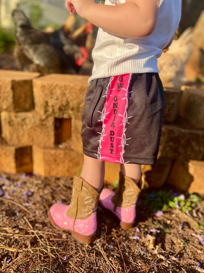 'Barbed' Kids Footy Shorts-Pink