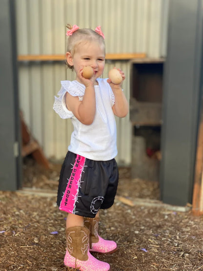 'Barbed' Kids Footy Shorts-Pink